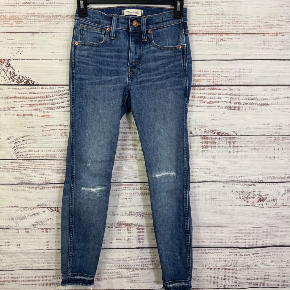 Madewell Womens 24 24P Petite High Rise Skinny Jeans Distressed Raw‎ Hem Denim
